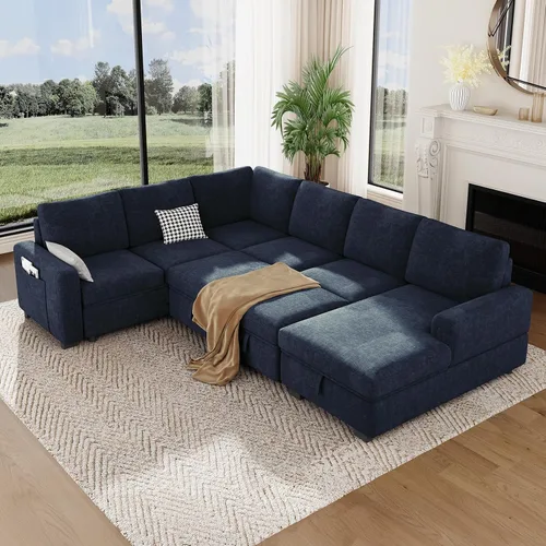 Vista 13 de Vesgantti Sofá Seccional Modular de 113.6" con Sofá Cama Extraíble, Sofá Cama en Forma de U de 7 Plazas con Chaise de Almacenamiento, Sofá Seccional