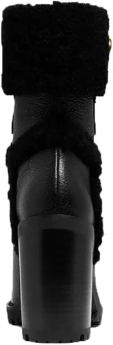 Vista 4 de VETASTE Women's Lug Sole Ankle Boots Classy Elegant Chunky Heel Rounded Toe Soft Leather Plush Lined Side Zip Winter Wide Calf Boots
