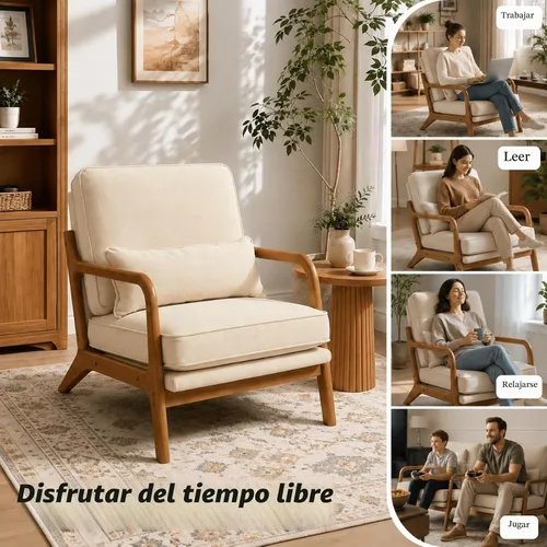 Vista 4 de Karl home Silla de lectura Mid-Century Modern Accent color beige Lino Beige