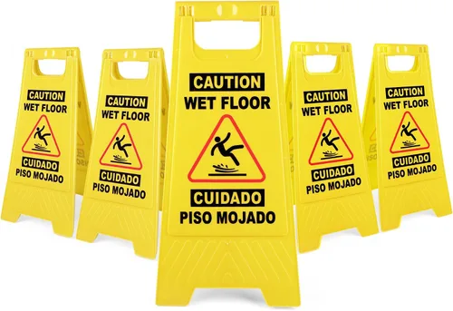 Vista 9 de XPCARE Paquete de 8 letreros de advertencia de precaución para piso, 17.5 pulgadas, color amarillo, señales de advertencia de seguridad para suelo