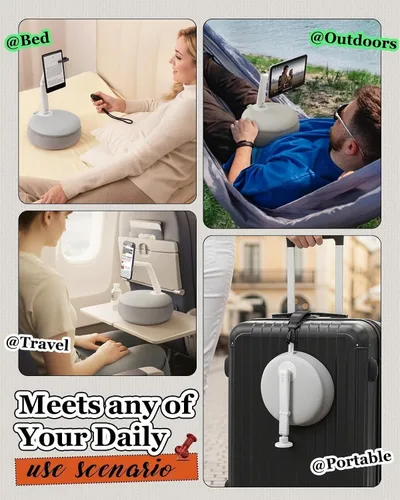 Vista 6 de SAIJI 【Magnético】Soporte para teléfono celular para cama, mini soporte de almohada Kindle con brazo elevado de doble eje, soporte para teléfono