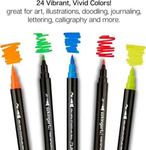 Vista 5 de KINGART Marcadores de pintura acrílica, 24 bolígrafos de doble punta de secado rápido para rocas, telas, madera, vidrio y manualidades. Ideal