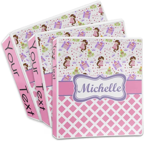 Vista 3 de Carpeta personalizada de 3 anillas con estampado de princesa y diamante, 1 pulgada