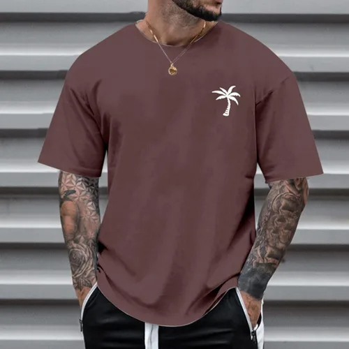 Vista 2 de Camisas casuales para hombre, cuello redondo, manga corta, sueltas, de verano, a la moda