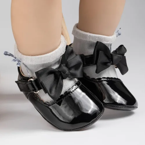 Vista 3 de Oamico Zapatos planos Mary Jane para bebés y niñas, suela de goma antideslizante con Bownot para primeros pasos, zapatos de vestir de boda