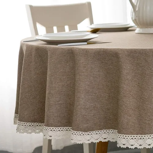 Vista 33 de EHouseHome Mantel de lino sintético con ribete de encaje, impermeable, a prueba de derrames, resistente a las manchas, sin arrugas, a prueba