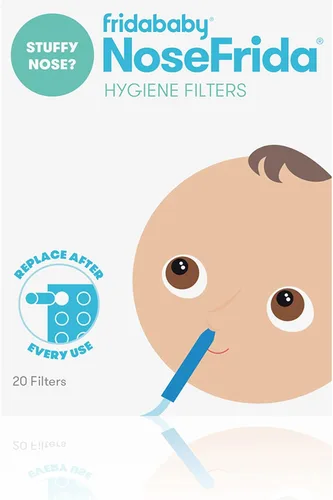 Vista 2 de Frida Baby - Aspirador nasal original con 20 recambios de filtros NoseFrida, filtros de repuesto, filtros higiénicos para NoseFrida The Snotsucker