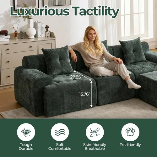 Vista 3 de Sofá seccional modular de 101.65 pulgadas para sala de estar, sofá nube de 3 plazas con asiento profundo, tapicería de textura tejida, sofá sin