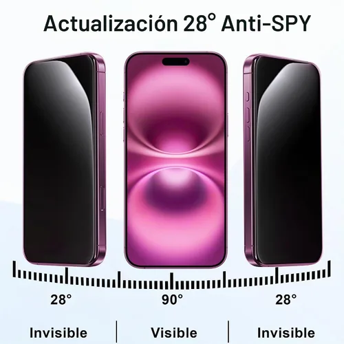 Vista 2 de Juvraixo protector de pantalla de privacidad para iPhone 16 Plus de 6.7 pulgadas, vidrio templado, 28°, antiespía, protección privada contra la luz