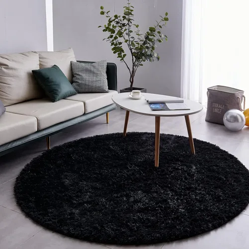 Vista 3 de FJZFING Alfombra Redonda Negra Ultra-Suave de Felpa Moderna 4x4 Alfombra de Área Circular para Dormitorio de Niños, Alfombra Circular Esponjosa Shag