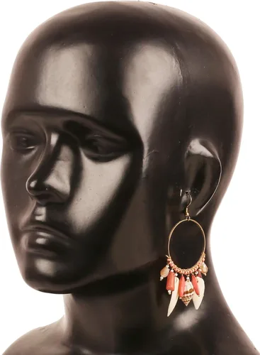 Vista 4 de Touchstone Fresh Bollywood Brass Wire Hoop Shell Glass Beads Hangings Designer Fashion Jewelry Earrings In Antique Gold Tone For Women.