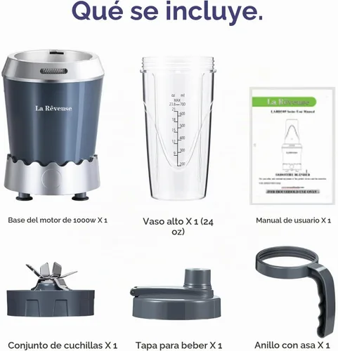 Vista 8 de La Reveuse Licuadora personal de 1000 vatios, (1) taza para llevar de 24 onzas, gris, LARB2305