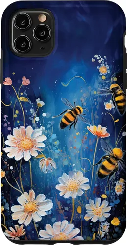 Vista 13 de Bees and Wildflowers on Dark Blue Case for iPhone 17