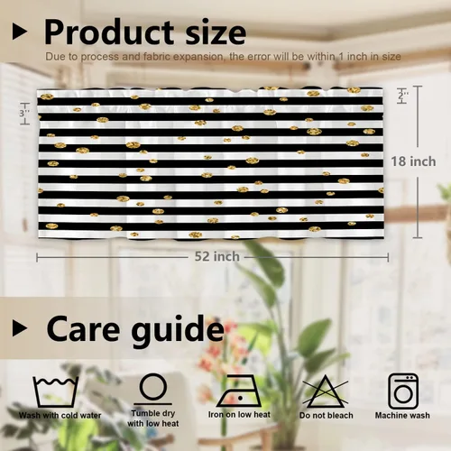 Vista 5 de Cenefas de cocina con rayas abstractas negras para ventanas, cenefas opacas con purpurina dorada de poliéster multicapa para cocina y dormitorio, 1