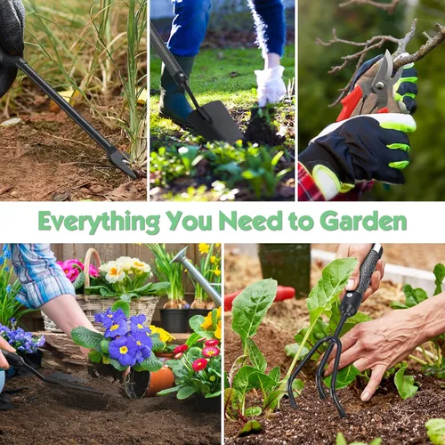 Vista 3 de Juego de herramientas de jardín de 5 piezas con mango extendido, juego de herramientas de jardín resistentes, kit de herramientas de jardinería