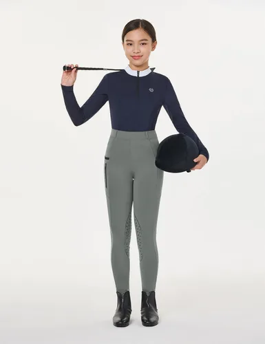 Vista 6 de baleaf Pantalones de equitación para niñas, pantalones ecuestres con trabillas para cinturón, parche en la rodilla, mallas escolares juveniles