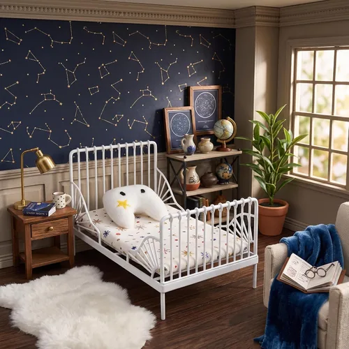 Vista 4 de Cama de metal para casa de muñecas de 1/12, almohada con patrón de estrellas, muebles en miniatura para coleccionistas, constructores de modelos
