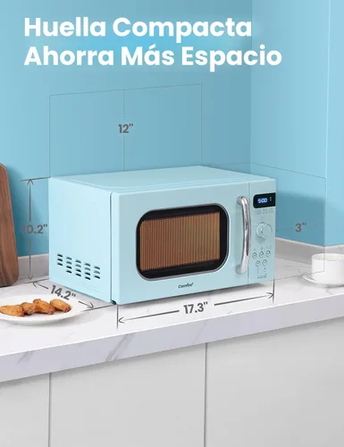 Vista 5 de COMFEE' - Horno microondas retro de tamaño compacto para encimera, base giratoria con memoria de posición, botón de encendido y apagado de sonido