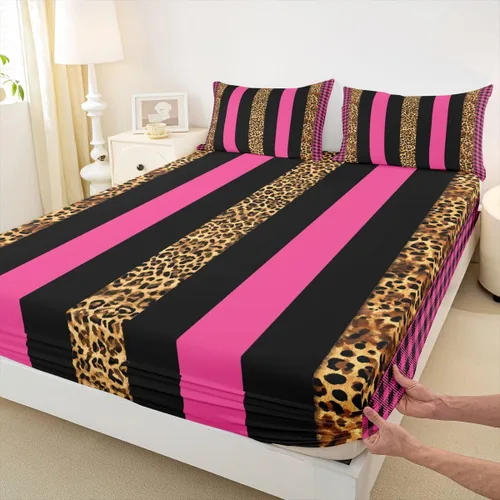 Vista 11 de Manfei Leopard Print Fitted Sheet Twin Size,Blue Brown Black Stripes Bedding Set 2pcs,Wild Animal Cheetah Skin Bed Sheets with 1 Pillowcase,Kids