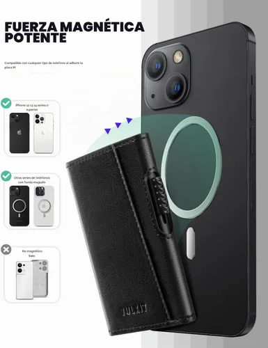 Vista 3 de VULKIT Cartera magnética para tarjetas de teléfono, funda delgada de cuero desplegable con bloqueo NFC/RFID, compatible con iPhone serie Negro