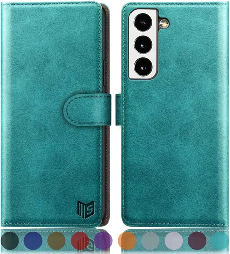 Vista 8 de SUANPOT Funda de piel tipo cartera para Samsung Galaxy S22 con bloqueo RFID, tarjetero para tarjetas de crédito, funda para teléfono con tapa a
