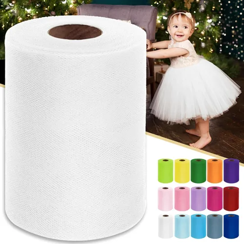 Vista 25 de Rollos de tela de tul verde ácido de 6 pulgadas por 100 yardas (300 pies) Cinta de tul para tutú, falda, envoltorio de regalo, decoración de boda