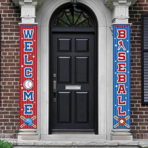 Vista 6 de Decoraciones de fiesta de béisbol con temática de béisbol, letrero de porche de cumpleaños, cartel colgante para puerta de béisbol, deportes