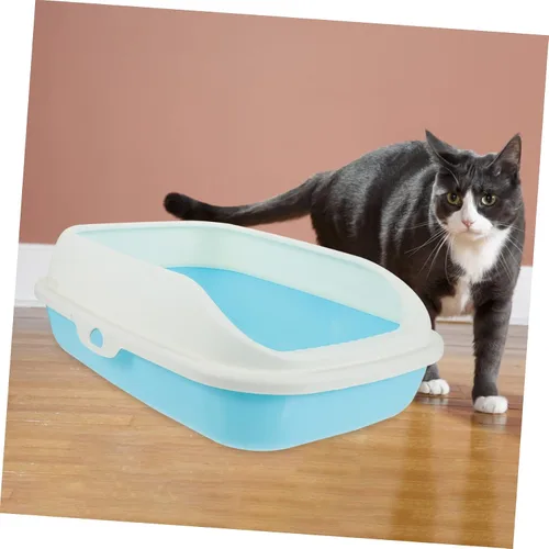 Vista 6 de Caja de arena para gatos con diseño semicerrado, prevención de derrames para el hogar, para gatos, estilo pala incluida