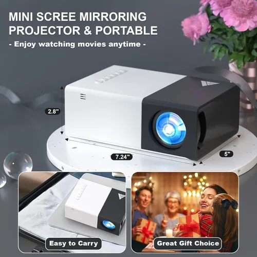 Vista 4 de Mini proyector con proyectores portátiles Wifi compatible con 1080P 200 pulgadas Mini proyector de película HD, proyectores para exteriores Blanco +