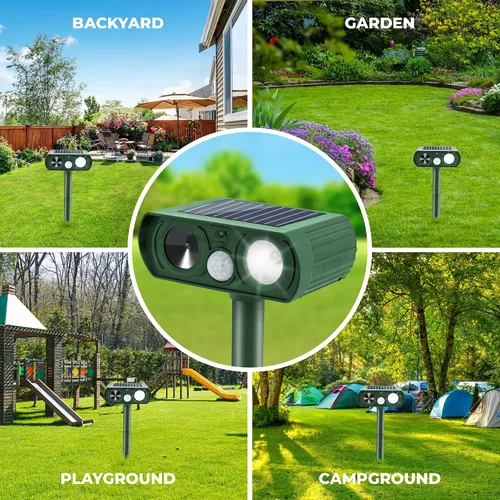Vista 5 de Repelente ultrasónico de animales alimentado por energía solar, sistema de detección de movimiento impermeable, patio, granja, jardín, disuasorio al