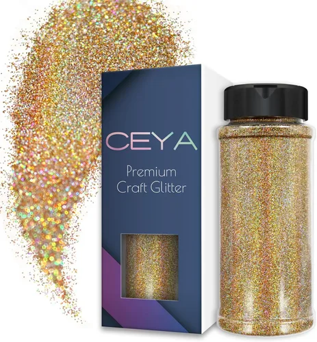 Vista 34 de Ceya - Polvo de purpurina holográfica ultra fina, 1.1 LB/17.63 OZ, color negro láser, 1/128' 0.008' 0.2mm, en masa para manualidades, resina, vasos