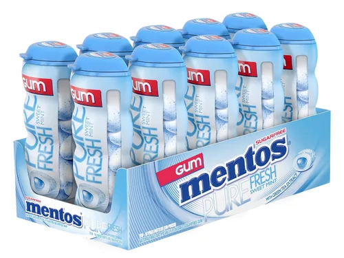 Vista 7 de MENTOS Goma de mascar pura y fresca sin azúcar con xilitol, menta verde, no se derrite, botella de 15 piezas