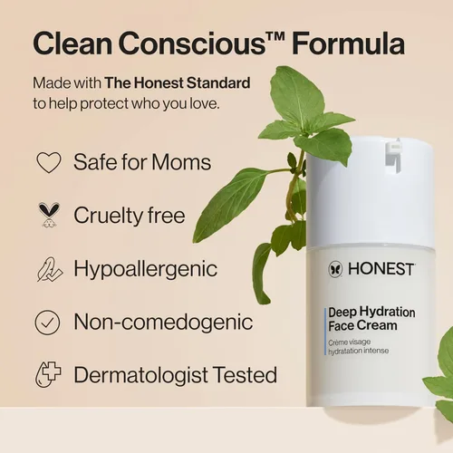 Vista 4 de Honest Beauty Crema facial de hidratación profunda para piel seca, hidrata y apoya la barrera de humedad natural, hipoalergénica, suave sensible