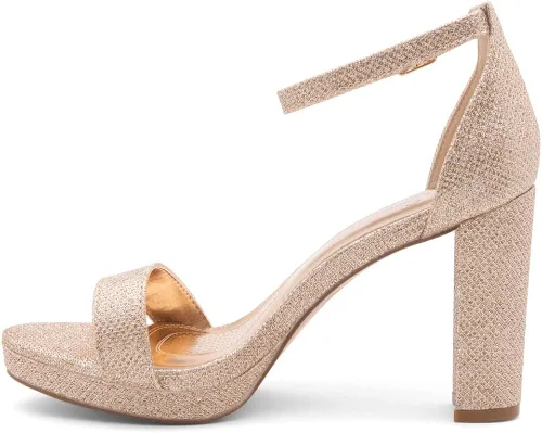 Vista 4 de Shoe Land Enlove - Sandalias de tacón alto con plataforma para mujer, puntera abierta, correa de tobillo, tacón grueso, zapatos de tacón grueso