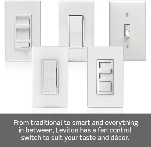 Vista 8 de Leviton SureSlide - Interruptor de pared para ventilador de techo, control silencioso de ventilador de 3 velocidades, 1.5 amperios, 661F-10I, marfil