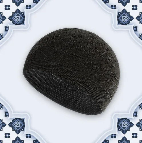 Vista 4 de Juego de alfombras de oración islámica de terciopelo (alfombra gruesa de oración, 99 cuentas de oración Tasbih, sombrero kufi de algodón negro), Azul