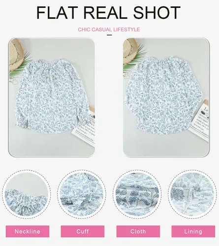 Vista 5 de Dokotoo - Blusa informal, bohemia y con estampado floral para mujer, camiseta con cuello en V, con cordón, blusas de manga corta y manga larga
