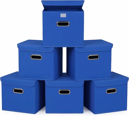 Vista 8 de Organizadores de Armario Contenedores de Almacenamiento de Tela Con Tapas Organizador de Cubo de Almacenamiento Plegable Cesta Con Asas, Cajas