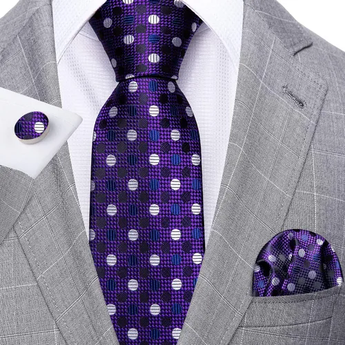Vista 62 de Barry.Wang Corbatas de seda para hombre, diseño de lunares, gemelos cuadrados de bolsillo, gemelos para negocios, boda