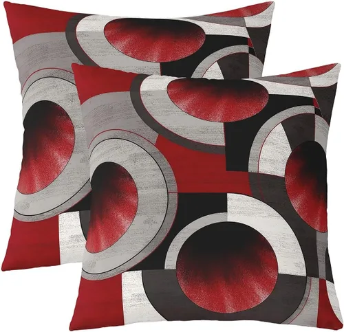Vista 40 de Castle Fairy Juego de 2 fundas de almohada modernas con estampado de líneas geométricas de doble cara de 16 x 16 pulgadas, color gris, negro y rojo