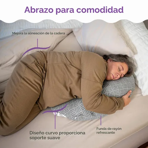 Vista 3 de Boppy Cuddle - Almohada de embarazo, tejido de cesta gris, cómodo relleno de fibra hipoalergénica que se ajusta al cuerpo y funda extraíble fácil