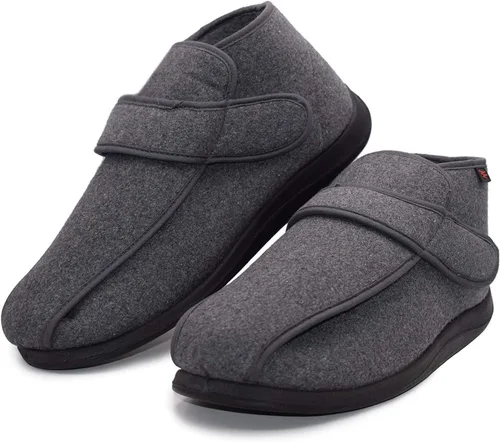 Vista 6 de W&LESVAGO Men's Memory Foam Diabetic Shoes, Comfy Warm Plush Fleece House Shoes High-top Wide Width Adjustable Closures Boots for Elderly Arthritis