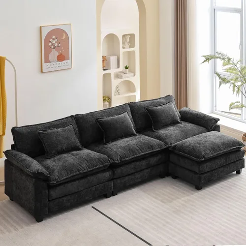 Vista 56 de Oprisen Sofá Seccional Modular, Cómodo Cloud Couch Sofá Seccional, Sofá Cama de Chenilla con Asiento Profundo con Almohadas Decorativas para Sala