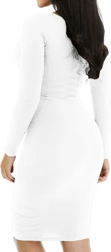 Vista 2 de Vestido ajustado de tubo para mujer, sexy, casual, manga larga, fruncido, ajustado, vestido de fiesta de club