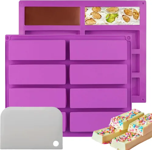 Vista 7 de Moldes rectangulares de silicona para barra de granola (8 cavidades), molde para hornear barras de chocolate de 1 pulgada de profundidad