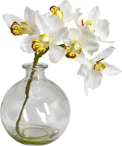 Vista 3 de Nearly Natural 4797 Cymbidium - Arreglo floral de seda, color blanco, juego de 3