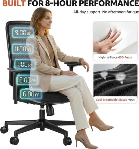 Vista 4 de ErgoSift Silla de oficina M1 ergonómica, sillas de escritorio de oficina de malla para el hogar con soporte lumbar ajustable, cómoda silla