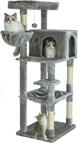 Vista 9 de Árbol para gatos de 35.8 pulgadas con cama doble para gatos y hamaca, rascador de felpa con plataforma cómoda para dormir y pelota de juguete
