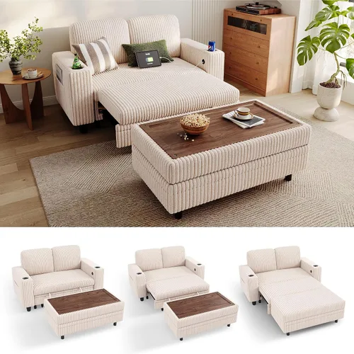 Vista 36 de LINSY HOME Sofá cama seccional con sofá cama extraíble para sala de estar (azul) Plush Corduroy