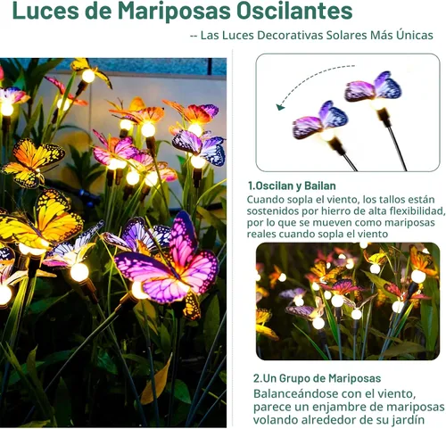 Vista 2 de TONULAX Luces Solares de Jardín - Luz de Mariposa Oscilante, Oscilando en el Viento, Luces Solares para Exteriores, Decoración de Jardín, Patio